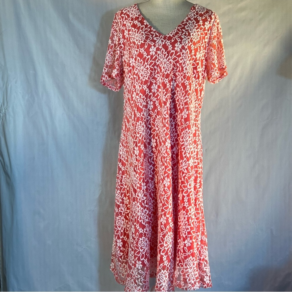 Danillo Boutique Women Salmon Pink Net/Embroidered Overlay Plus Size Dress 1X👍